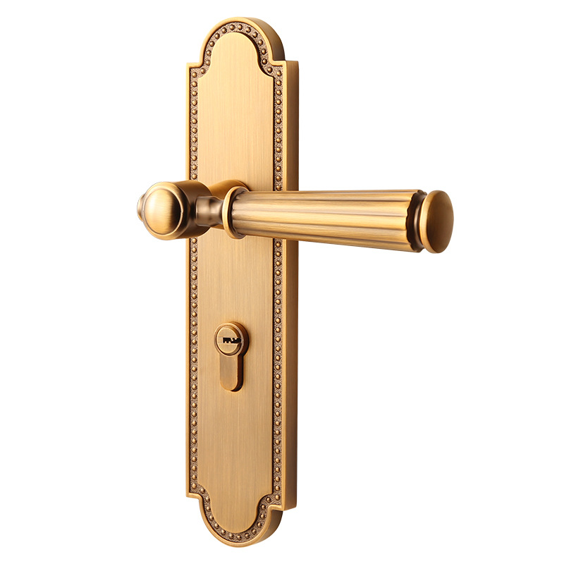 Cerradura de puerta Cerradura integrada Cerradura de puerta de dormitorio Manija de puerta interior Silencioso imán retro nuevo estilo chino americano francés amarillo bronce