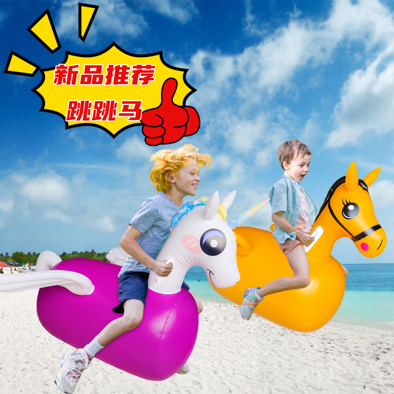 Inflatable Jumping Horse Unicorn Ride-On Toy with a Load Capacity of 100kg for Lawn Outdoor Activities and Games, Pvc Inflatable Bouncing Horse