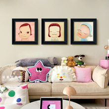 ins风日本奈良美智卡通梦游娃娃儿童房玄关客厅卧室小众装饰画