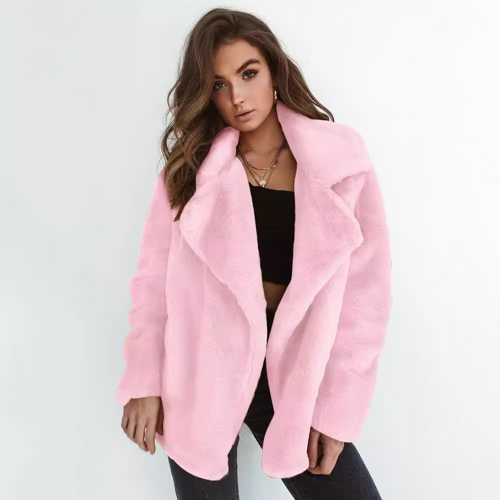 Vêtements pour femmes Manteaux en laine à revers en peluche pour femmes de style automne et hiver à la mode_voghion.com