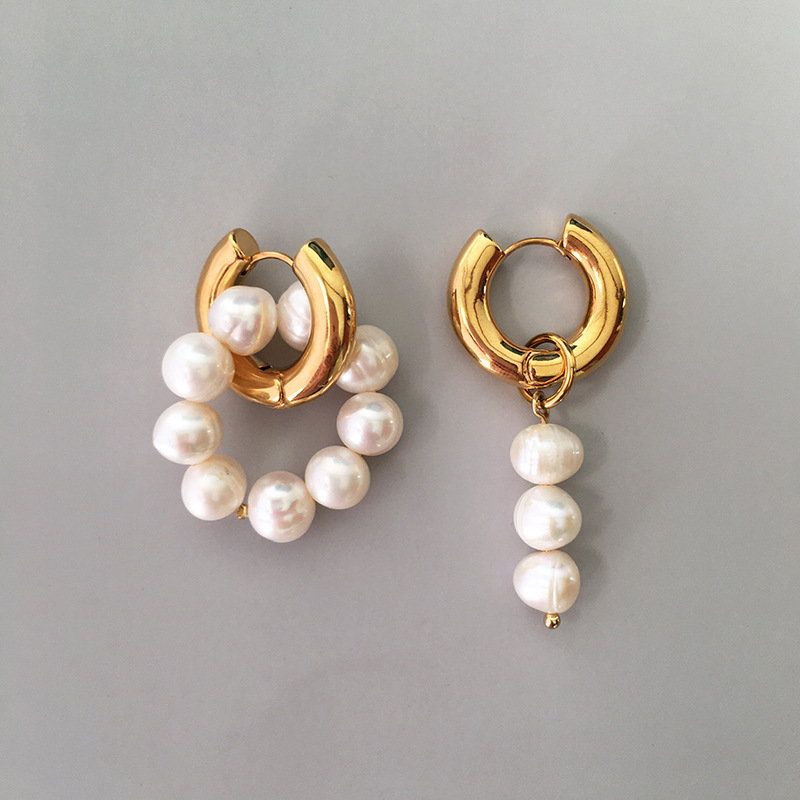1 Pair Fashion Asymmetrical Freshwater Pearl Copper Beaded Plating Drop Earrings display picture 1