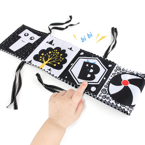 Baby bed surround early education cloth book toy baby lathe new black and white double-sided educational bed surround saliva towel pendant