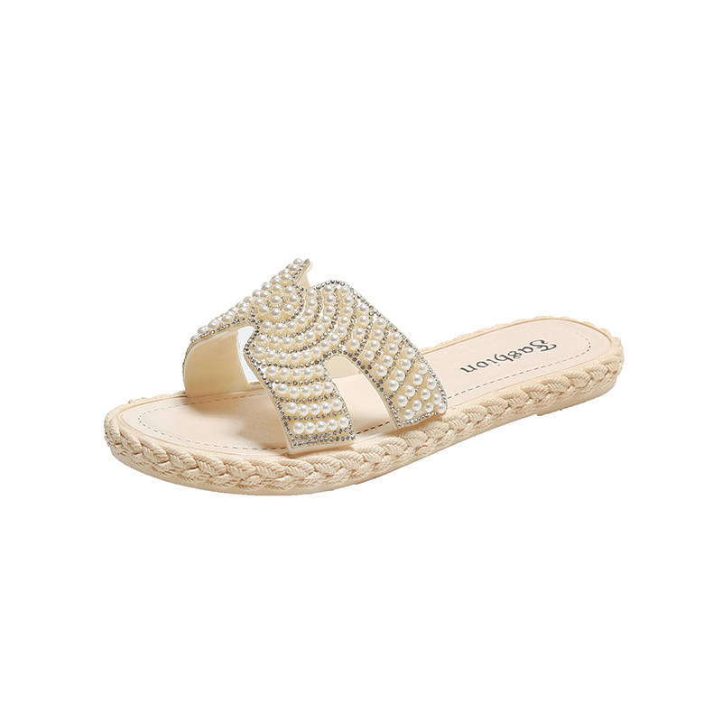 High Value Pearl Sandals For Summer Outerwear Stylish Flat Comfortable Slippers Vacation Shopping Beach Non Slip_voghion.com