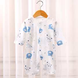 春夏婴儿连体衣全棉长袖对开爬服薄款睡衣夏季新款长袖哈衣家居服