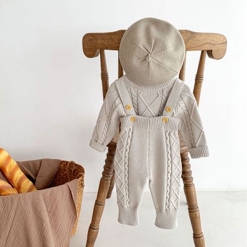  baby Korean style autumn and winter new twist knitted overalls suit male and female baby pullover sweater jumpsuit