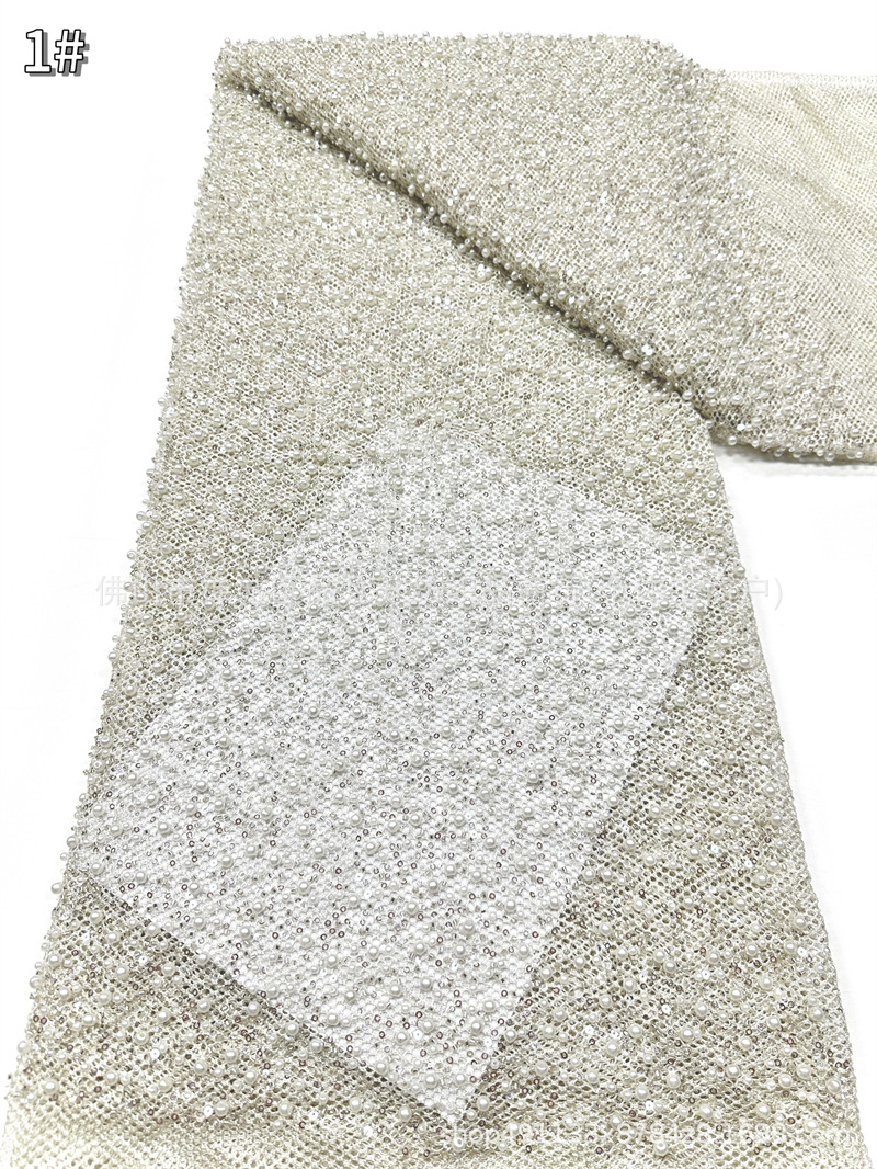Tejido de malla elástica transpirable de perlas de tamaño pequeño y pequeño para brindis de pecho cola de pescado vestido de banquete tela de paño