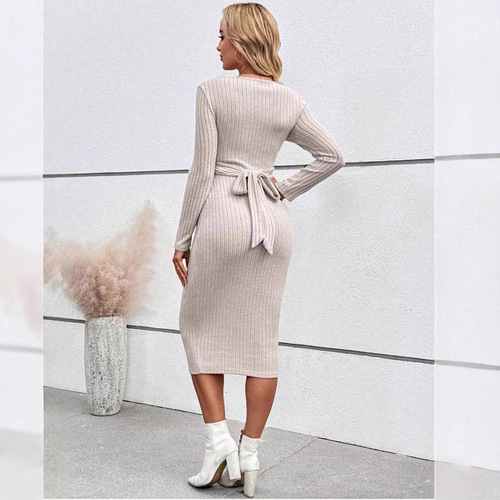 Maternity dress cross-border European and American export long-sleeved maternity skirt elegant knot slim-fit maternity outfit one-piece dress
