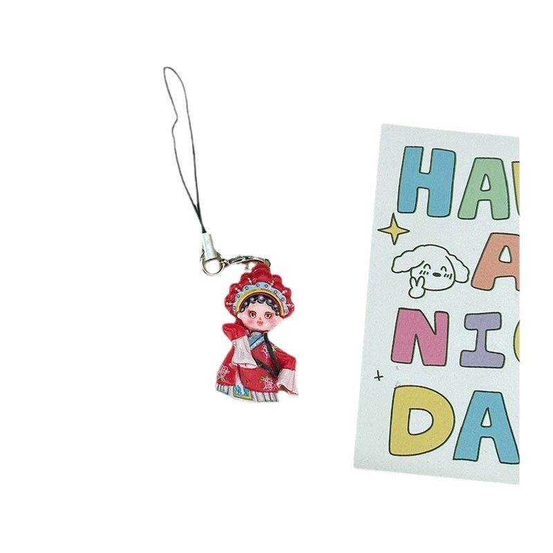 Llavero con personajes de ópera china, estilo nacional creativo, colorido, ideal como obsequio o cuerda decorativa para teléfono móvil