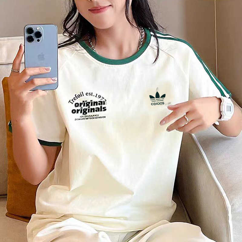 2025 春夏新作 AD クローバー ゆったり快適 スポーツ レジャー 男女兼用 半袖 ラウンドネック Tシャツ カップル着用|undefined