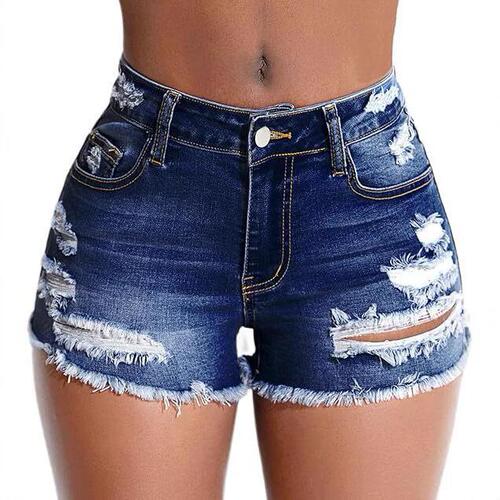 Amazon TEMU Western Hole Edge Women's High-Waisted Slimming Hot Girl Fashion Denim Shorts