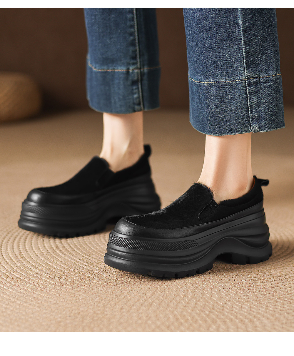 Giày loafer nữ đế xuồng platform da lông ngựa gót 7.5 cm — màu đen, màu mơ chi tiết 15