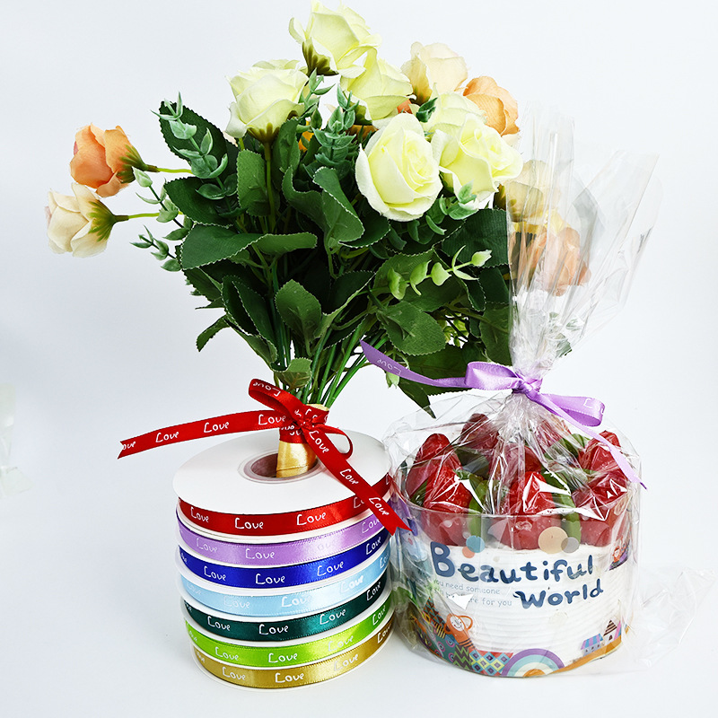 1CM 리본 인쇄 영어 편지 사랑 선물 리본 꽃 리본 베이킹 케이크 상자 폴리 에스테르 벨트 스트랩