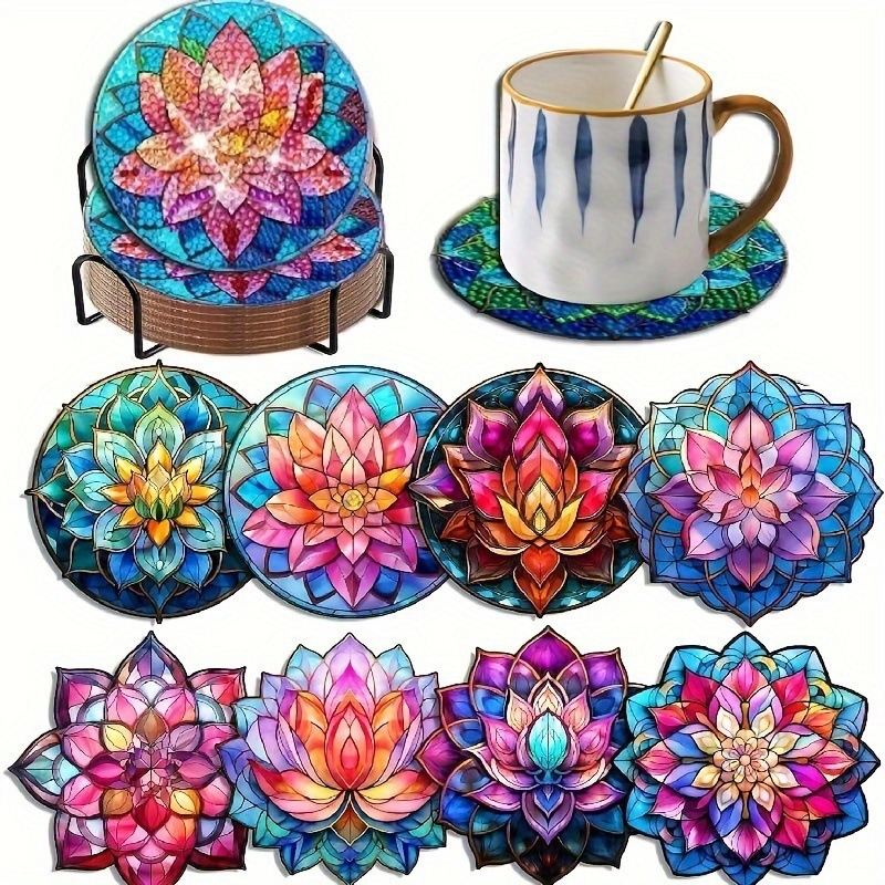 Diamante de dibujos animados almohadillas de taza letras rojas textura de madera hecha a mano puntos de perforación aislamiento térmico antideslizante diamante juguetes de pegatinas