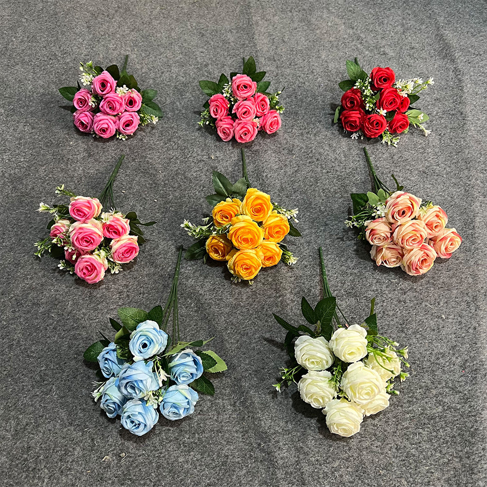 Ramo de Flores Artificiales de Rosa de Primavera de 7 Cabezas, Flor de Seda, Flor Artificial, Decoración de Salón de Bodas, Adornos de Alta Gama para Sala de Estar