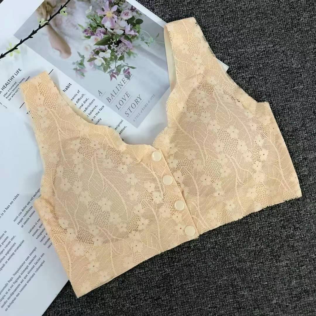 Nuevo botón delantero de encaje de alta calidad, chaleco de mujer sin anillo de acero adhesivo adhesivo sin marca, sujetador deportivo, ropa interior para mujeres