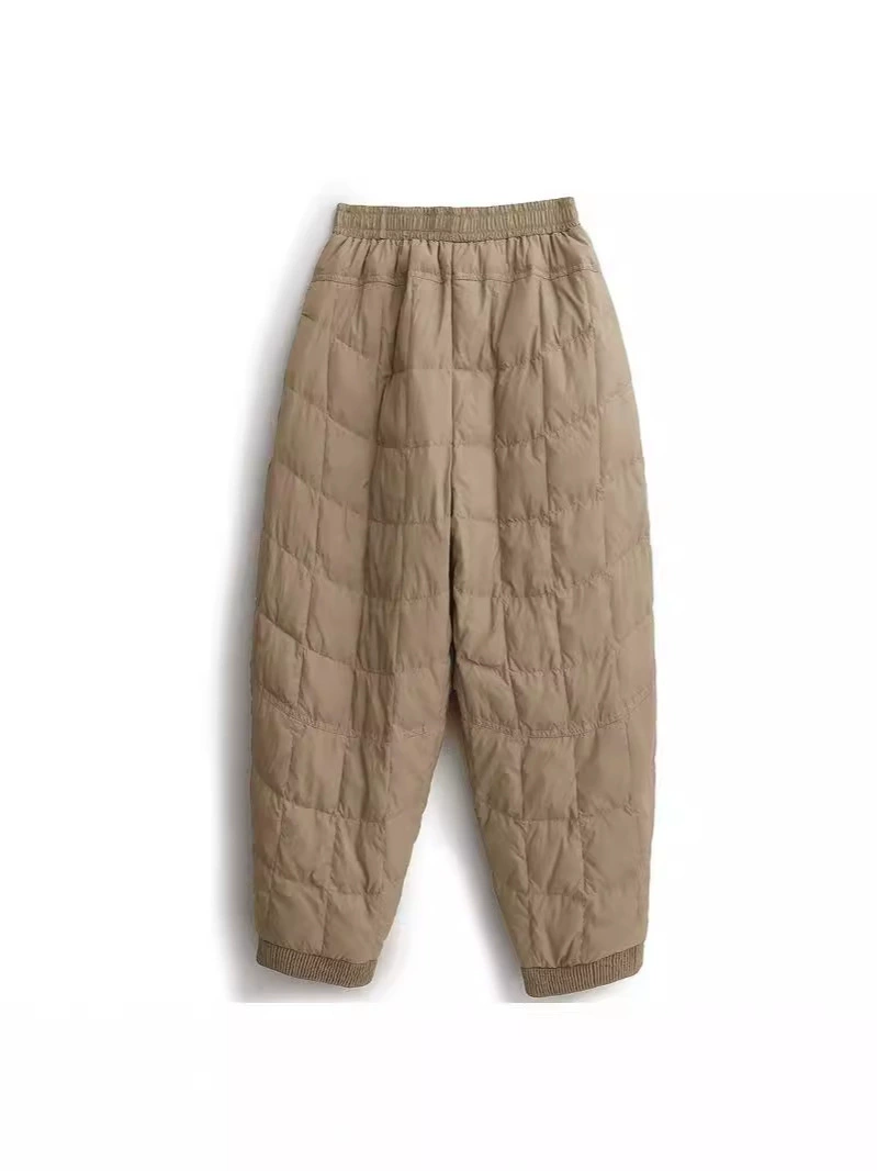 Demi-season down-filled lounge pants, loose-fit with elastic waist, plus-size in Coffee/Black/Khaki