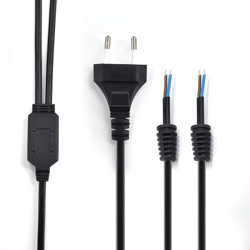 工厂供应欧规两芯插头线 欧标一分二连接线 欧式0.5/0.75平电源线