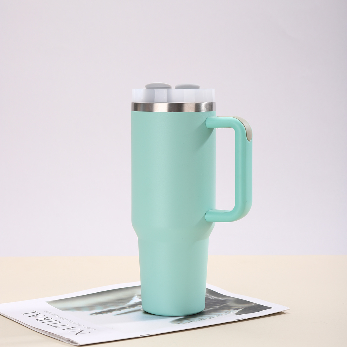 Taza térmica gigante de acero inoxidable 304 de 40 oz, con asa y pajita