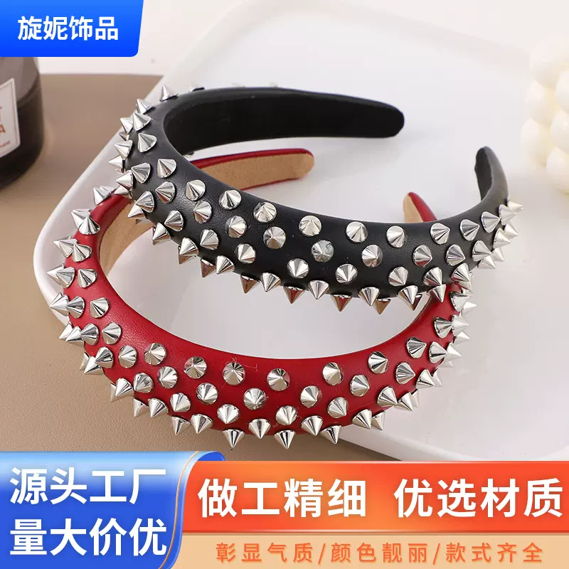 欧美复古潮流柳钉高颅顶海绵发箍不压发宽边高级感百搭发卡头箍