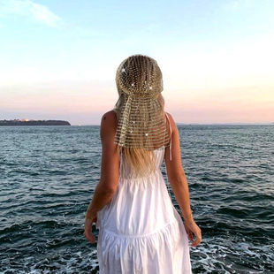 Amazon's Hottest Gold-Plated Pirate Hat, European and American Hot Style Flash Diamond Elastic Fishnet Fashion Party Headscarf Hair Hat