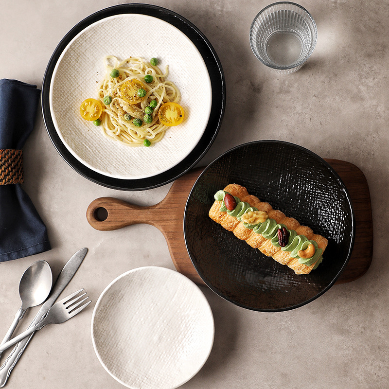 Plato profundo redondo en relieve de tela, plato de ensalada, plato de sopa occidental, plato de frutas retrógradas caseras, plato de platos de alto valor facial