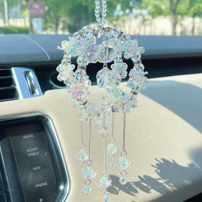 Cute Little Fish 3D Rotating Ball Car Pendant Lily of the Valley Car Decoration Hanging Ornament for Girls' Car Use (Car hanging) - transparent-white