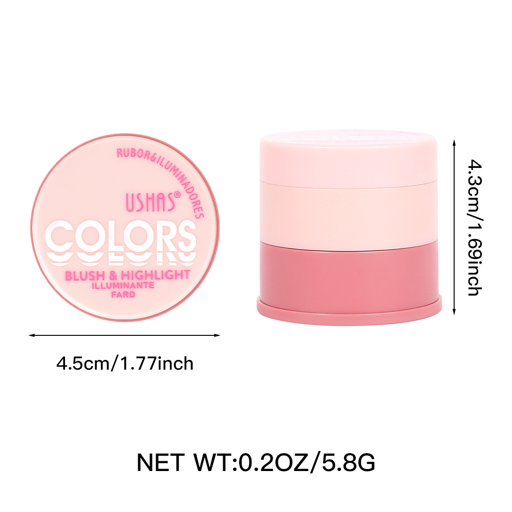 (Caja de presentación) USHAS venta caliente transfronteriza rubor impermeable de larga duración UF083 rubor en polvo de alto brillo UF083