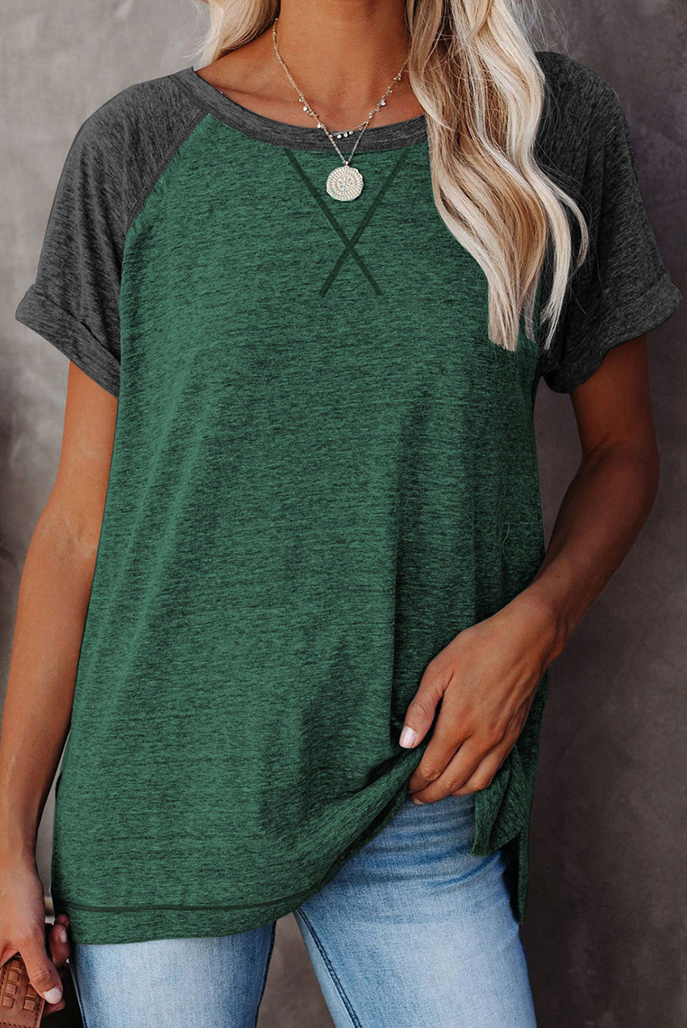 Short-Sleeved T-Shirt Solid Color Contrast Casual T-Shirt NSSI52982