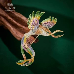 Chinese Style Retro Enamel Phoenix Brooch, Luxurious, Elegant and Elegant Corsage, Jacket, Suit and Cardigan Accessories