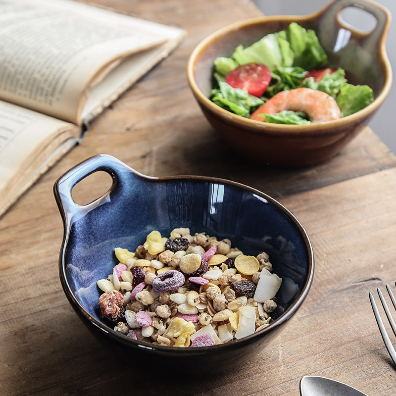 Horno transfronterizo tazón de una sola manija tazón de avena tazón de ensalada de frutas cuenco de postre linda chica tazón para hornear