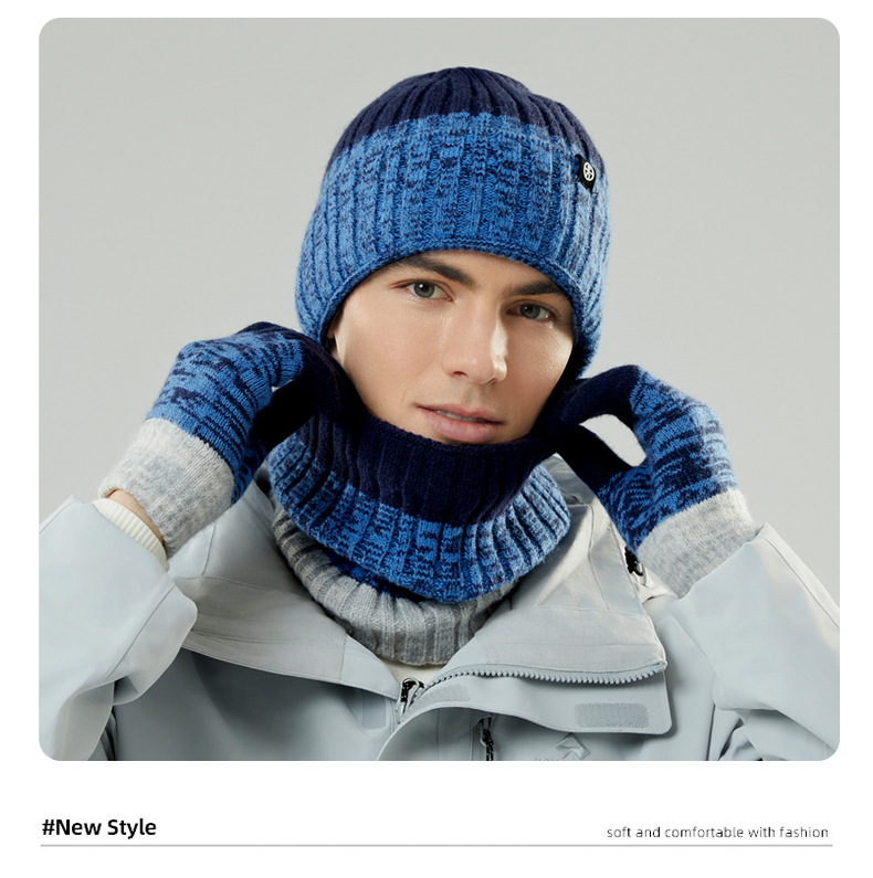 Îmbrăcăminte pentru copii, specială pentru iarnă, protecție la frig, căciulă tricotată caldă, eșarfă, pălărie, set trei piese, culoare contrastantă gradient_voghion.com