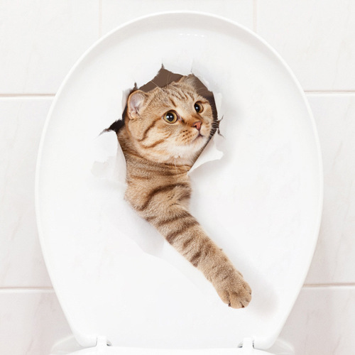新款卡通破洞猫咪小狗马桶贴浴室卫生间美化装饰马桶盖防水贴纸