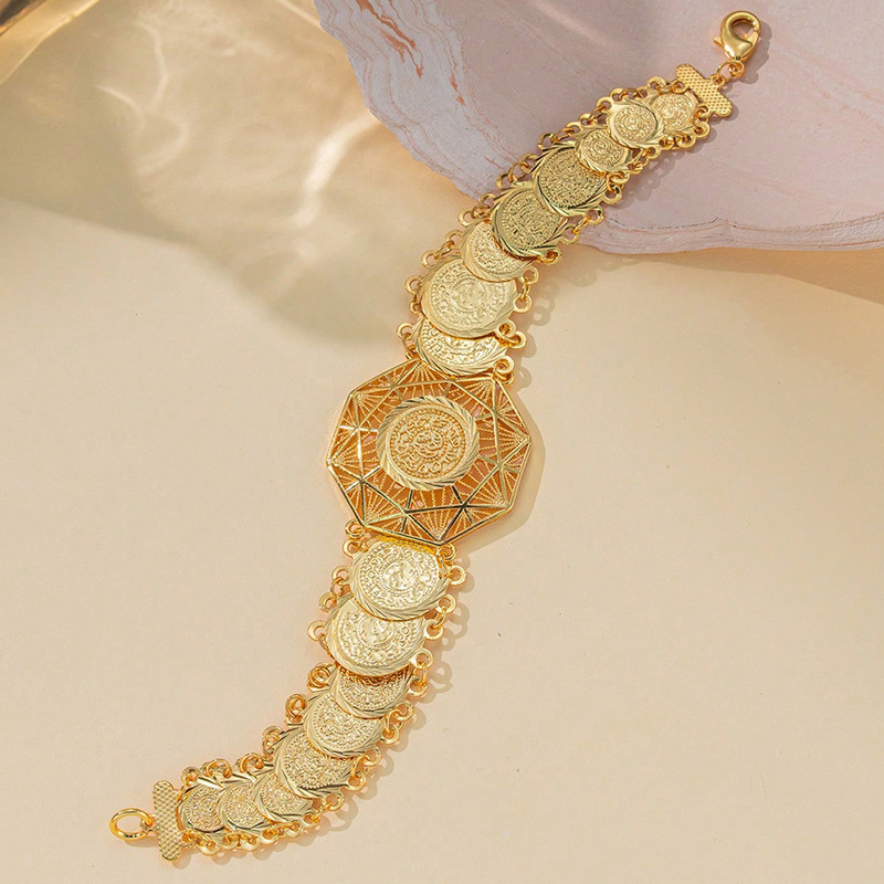 Cross-Border Popular Supply Copper Plated Gold Coin Bracelet Women's Lucky Bracelet Middle East Wedding Festival Ladies Gift Wholesale