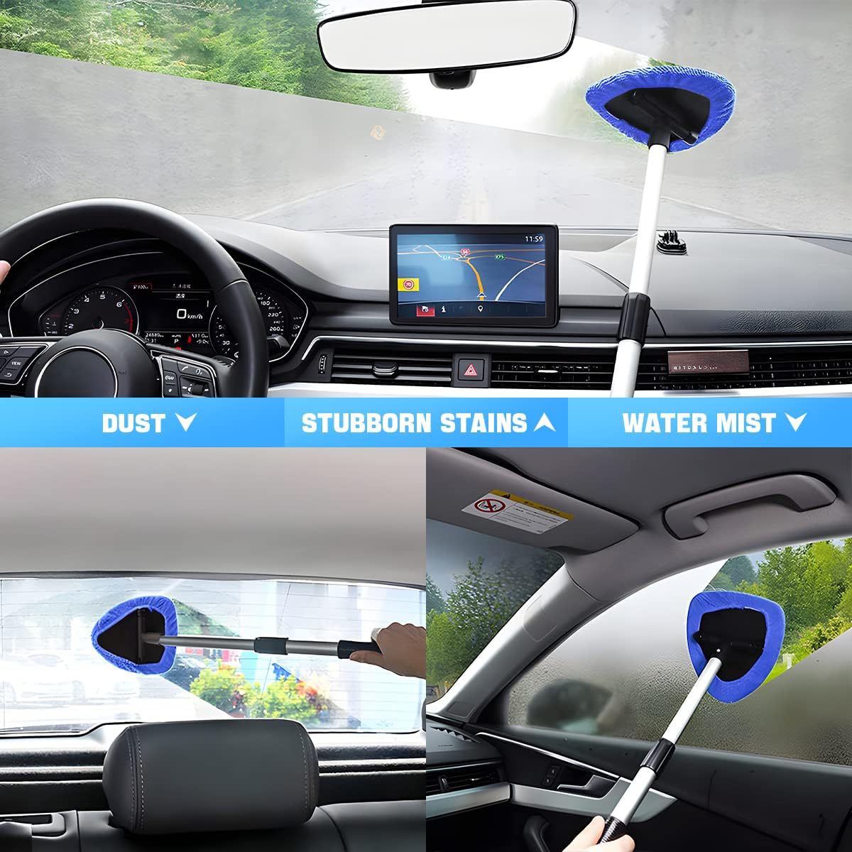 Windshield Cleaning Tool Car Interior Window Cleaning Kit with Extendable Handle and Microfiber Pad Cross-Border
