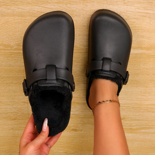 R 1782026 New European and American Women's Plain Fluffy Wooden Clogs with Soft Thick Soles