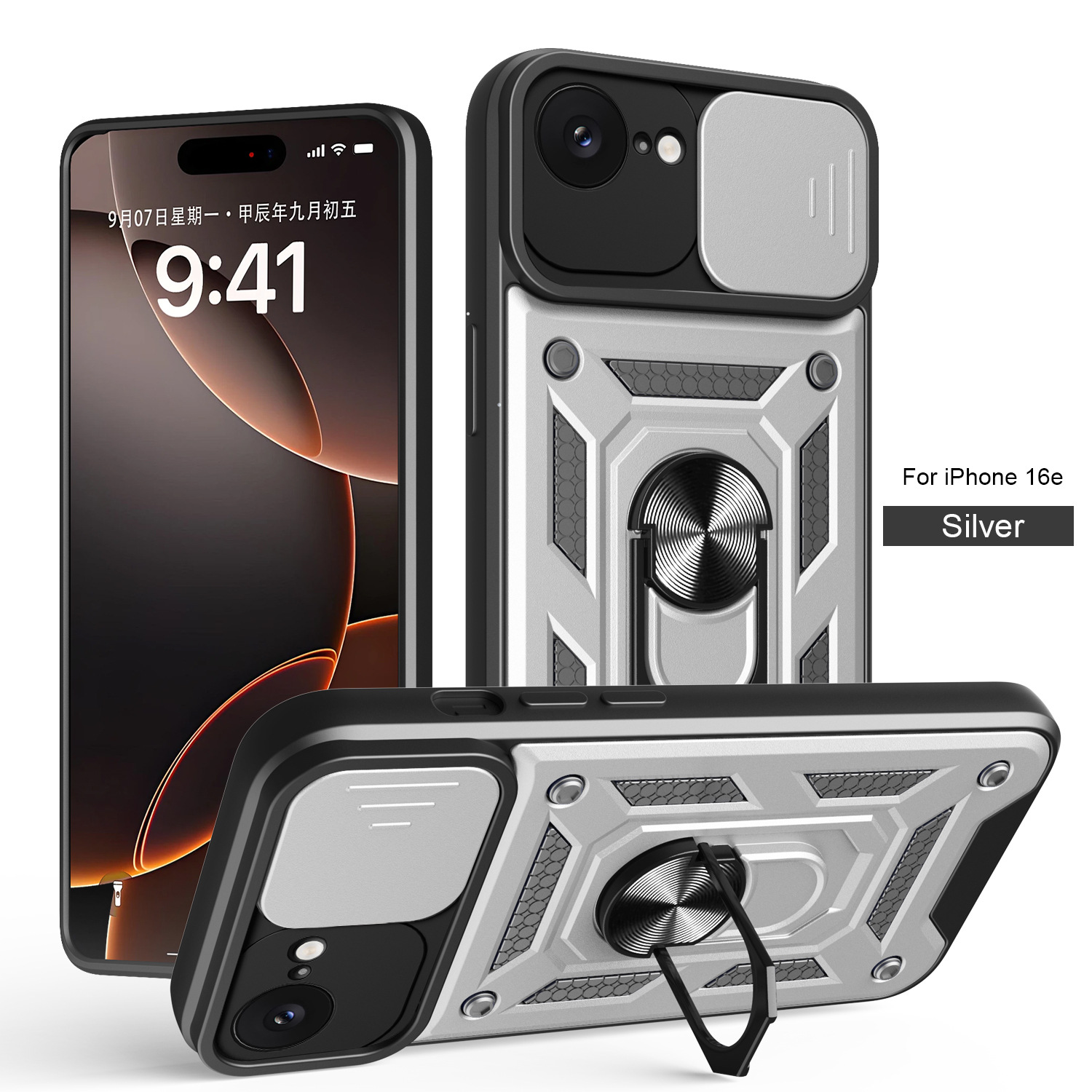Caso de teléfono móvil de ventana IP 16E TPU + PC armadura protector contra caídas de núcleo duro soporte de anillo de mano de la máquina Europa y los Estados Unidos image 11