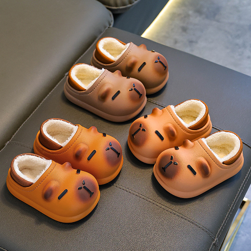 Zapatillas de algodón para niños Capibara, zapatillas de algodón para niños y niñas de invierno, zapatillas de algodón para padres y niños, zapatos de algodón para niños mayores y niños