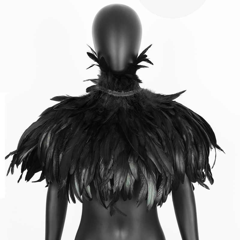 European and American Style Halloween Masquerade Feather Shawl Fashion Retro High Collar Feather Short Jacket Foreign Trade Dropshipping