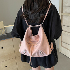 Motorcycle-inspired large-capacity commuter shoulder bag for women, 2024 summer new collection&mdash;stylish, high-end design, perfect for ladies' dual-shoulder wear.