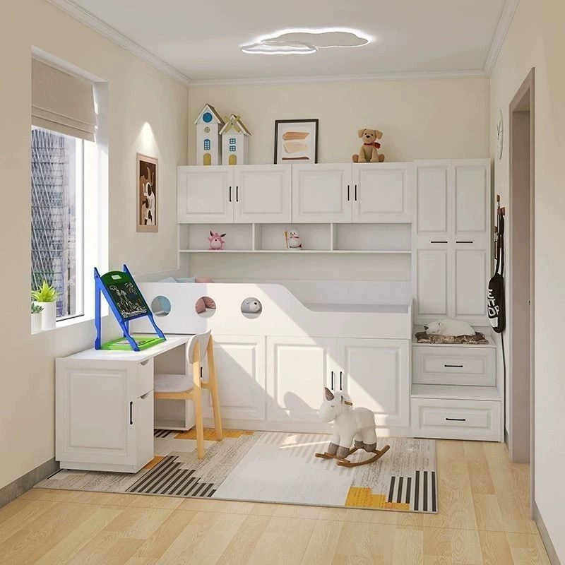 Кровать половинной высоты, детская спальня со столом, встроенная маленькая квартира, многофункциональная верхняя кровать и нижний стол, высокая кровать-ящик, шкаф-кровать