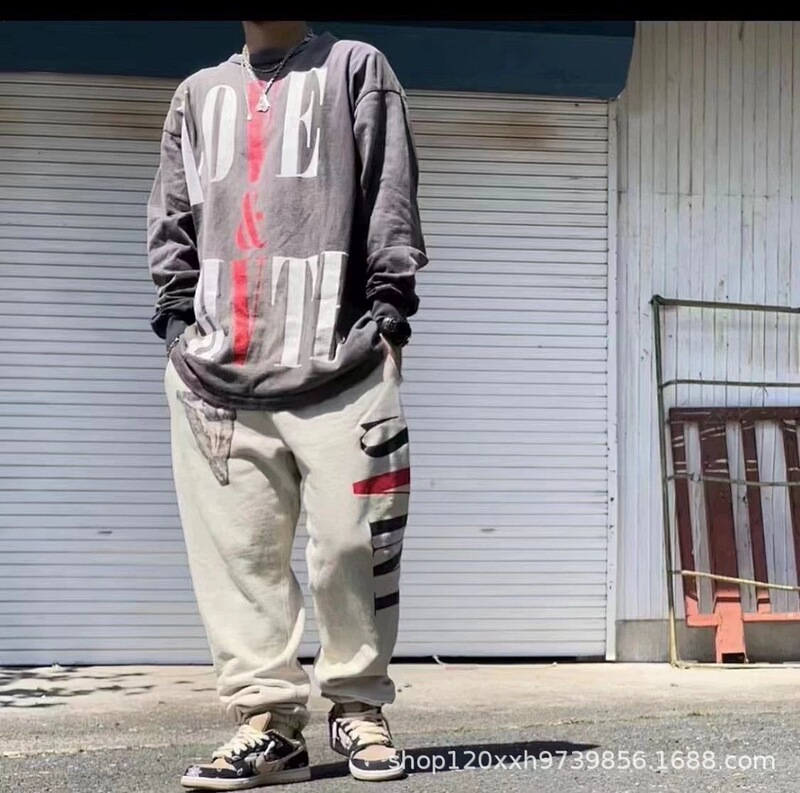 Saint Michael Vlone co-branded high street vibe American retro trendy brand fleece-lined casual sweatpants Saint Michael Vlone co-branded high street vibe American retro trendy brand fleece-lined casual sweatpants