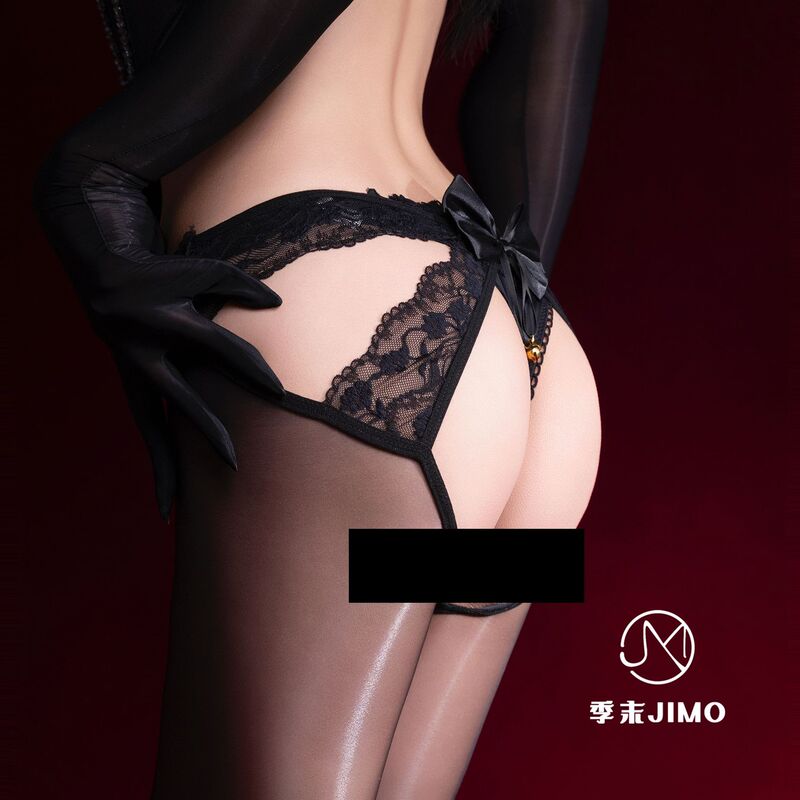End-Of-Season Sexy Bell-Shaped Stockings with Glossy Bow, Black Silk, Sexy One-Piece Open-Crotch Pantyhose, Erotic Lingerie