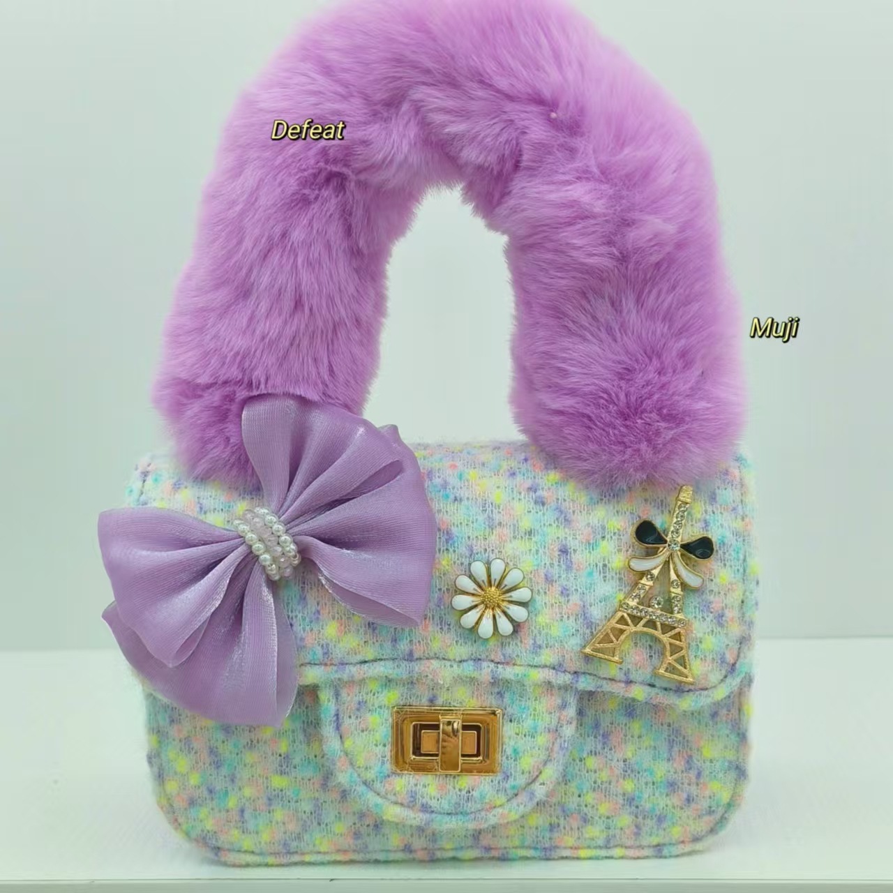 Bolso de peluche de arco, bolso de hombro de moda, bolso de mochila de niña, bolso pequeño, bolso de cambio, bolso de accesorios