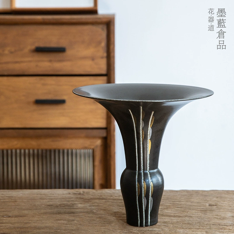 Чернильный синий цветочный путь бассейна стандартная Цветочная композиция из сырых цветов Дзен японская Цветочная композиция посуда Высокая пластина для ног