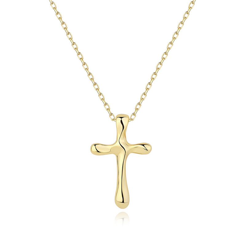 Europese en Amerikaanse grensoverschrijdende bestseller: S925 sterling zilveren kruisketting met onregelmatige lavastructuur voor dames._voghion.com