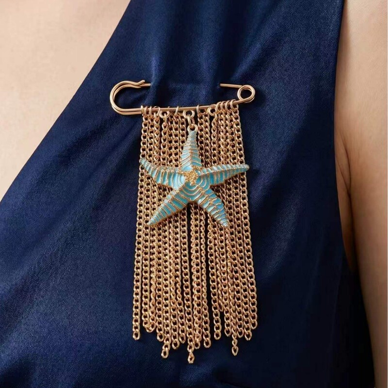European and American Fashion Simple Beach Vacation Style Starfish Tassel Brooch Vacation Style Versatile Niche Design Accessories for Women European and American Fashion Simple Beach Vacation Style Starfish Tassel Brooch Vacation Style Versatile Niche Design Accessories for Women