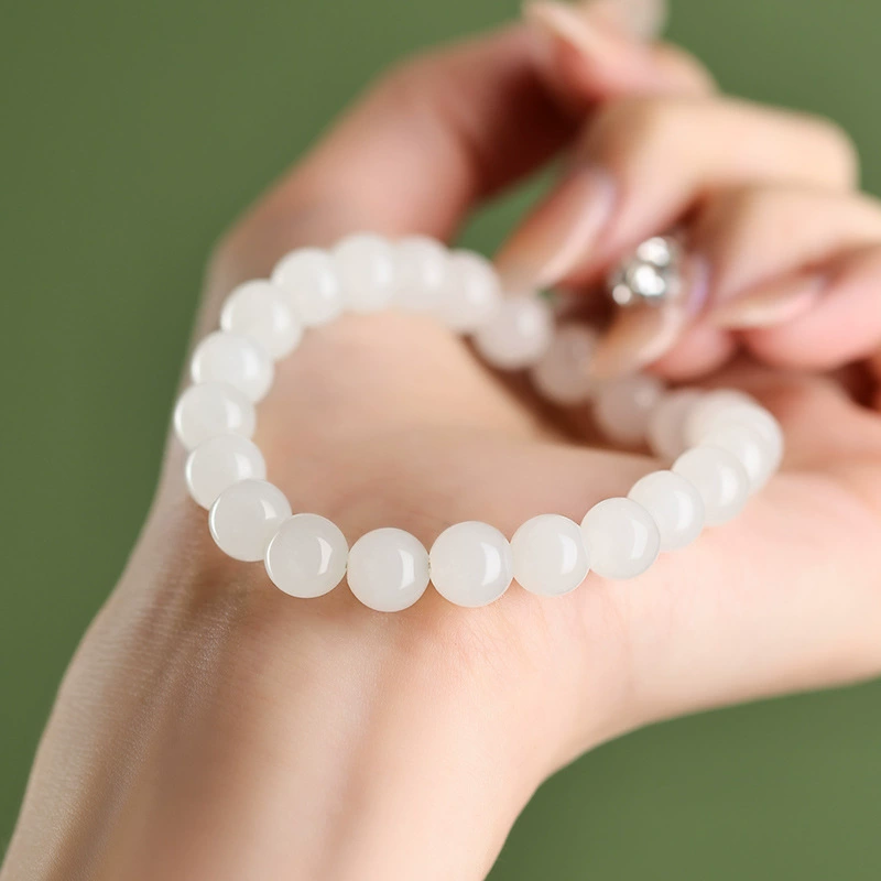 Браслет из нефрита Хэтиан для женщин, полупрозрачный белый нефритовый браслет, женские нефритовые бусины