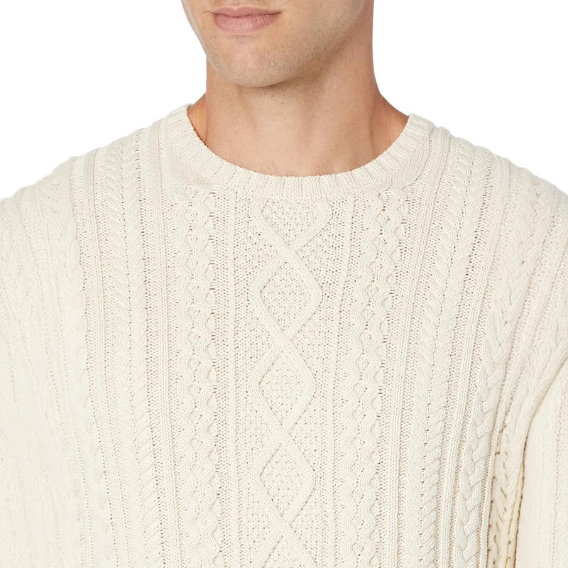 Cross-Border British Style Fisherman Pattern Cable Knit Crew Neck Sweater for Men, Loose Fit, Casual, Thickened Pure Cotton Knitwear, Long Sleeves
