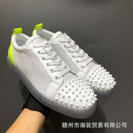 cl andgz男鞋白色冲孔鞋头钉低帮红底鞋绿尾女鞋铆钉运动休闲板鞋