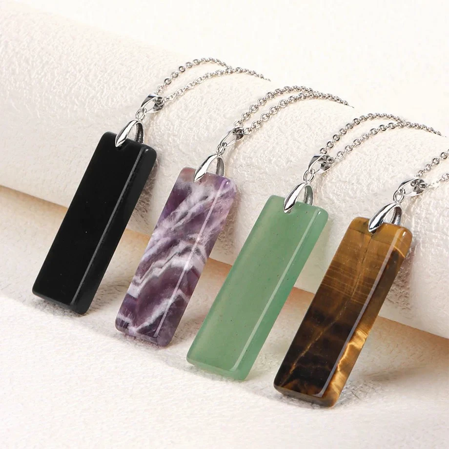 Fashionable organic rectangular pendant with amethyst, necklace, simple and elegant design, (Cross-border trading)